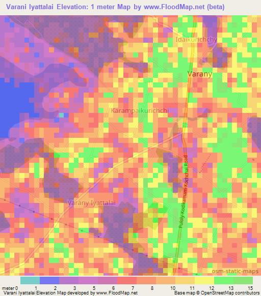 Varani Iyattalai,Sri Lanka Elevation Map