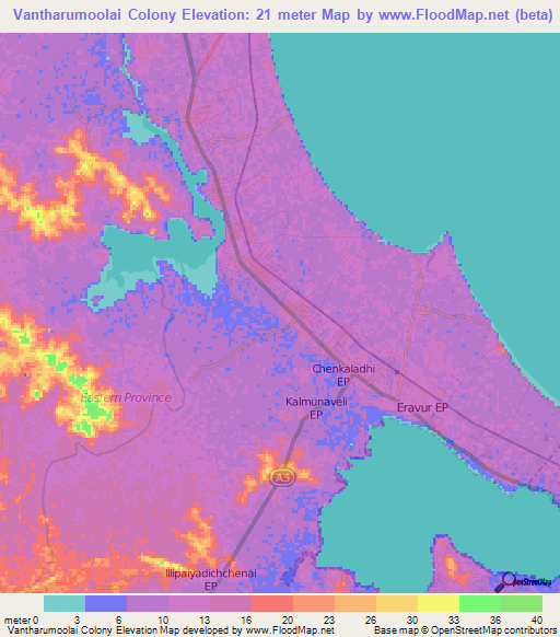 Vantharumoolai Colony,Sri Lanka Elevation Map