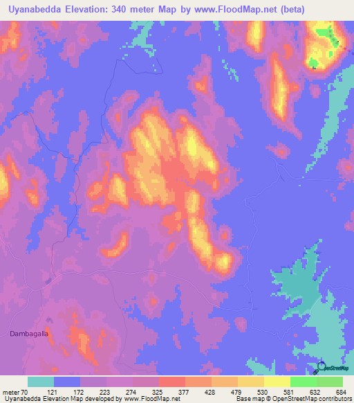 Uyanabedda,Sri Lanka Elevation Map
