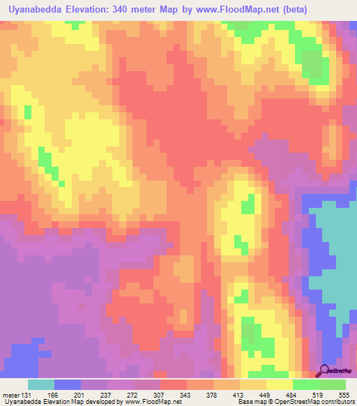 Uyanabedda,Sri Lanka Elevation Map