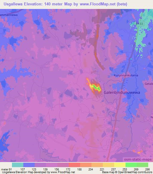 Usgallewa,Sri Lanka Elevation Map
