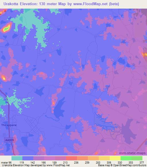 Urakotta,Sri Lanka Elevation Map