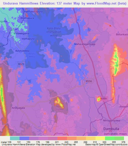 Undurava Hammillewa,Sri Lanka Elevation Map