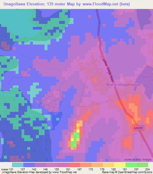 Unagollawa,Sri Lanka Elevation Map