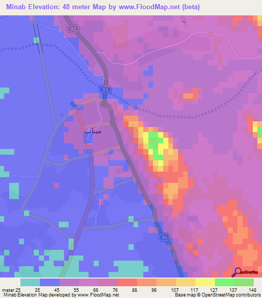 Minab,Iran Elevation Map
