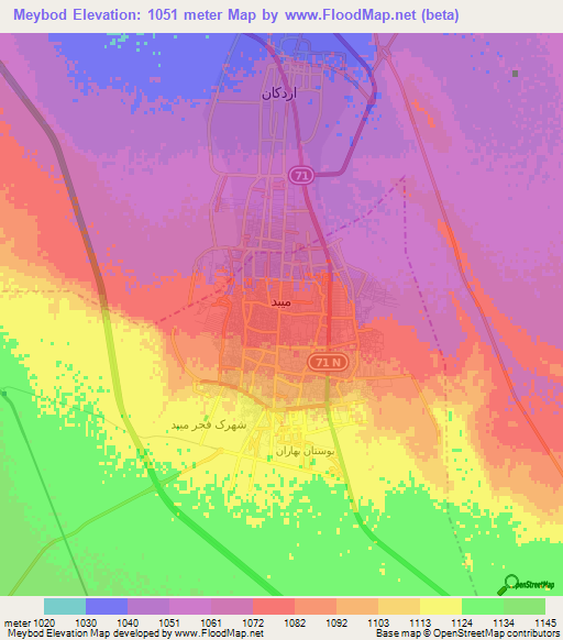 Meybod,Iran Elevation Map