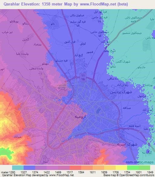 Qarahlar,Iran Elevation Map