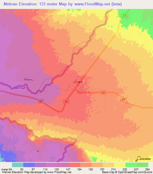 Mehran,Iran Elevation Map