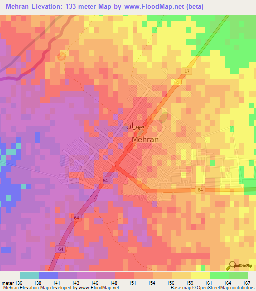 Mehran,Iran Elevation Map