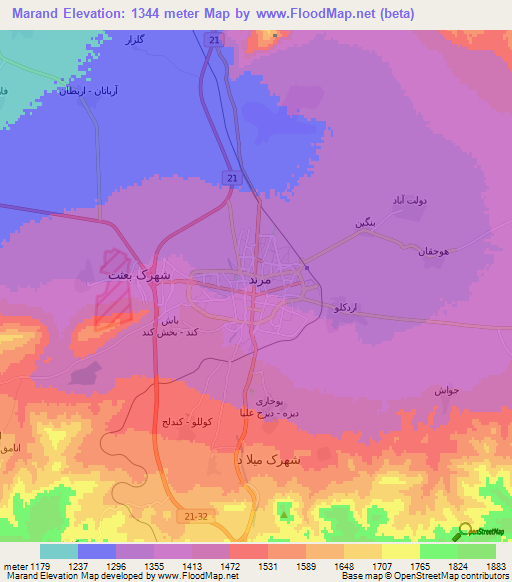 Marand,Iran Elevation Map