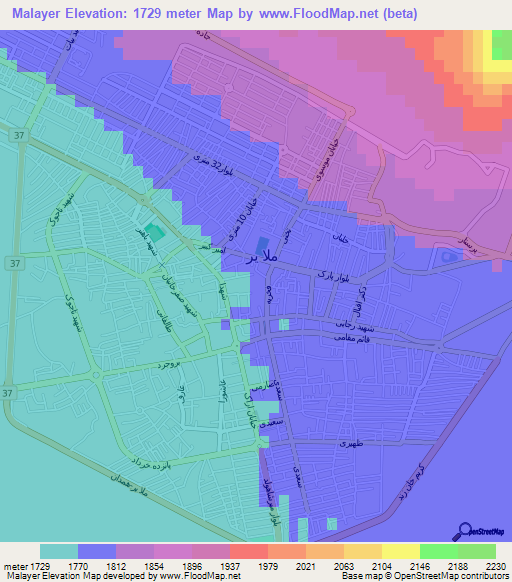 Malayer,Iran Elevation Map