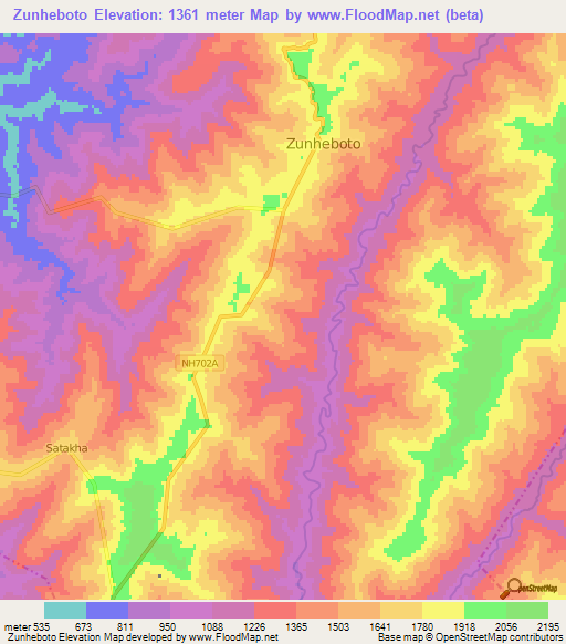 Zunheboto,India Elevation Map