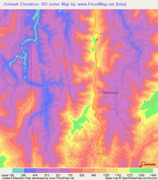 Zobawk,India Elevation Map