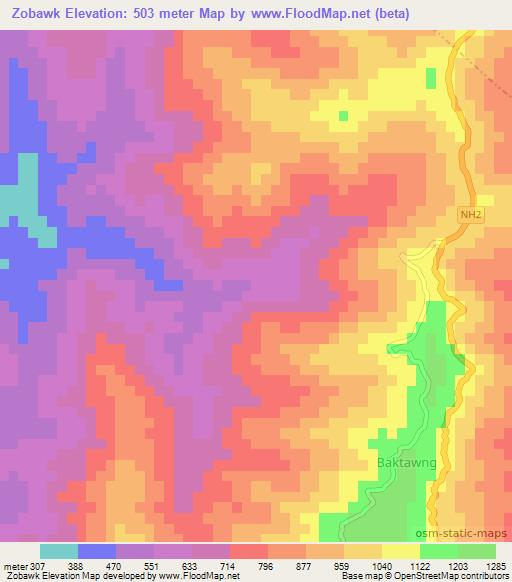 Zobawk,India Elevation Map