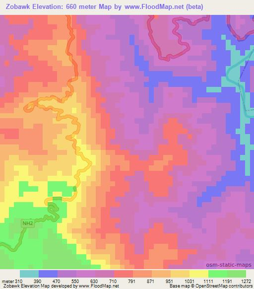Zobawk,India Elevation Map