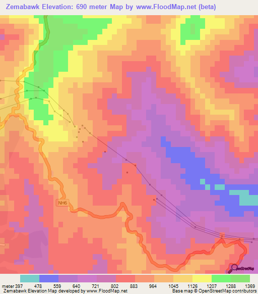 Zemabawk,India Elevation Map