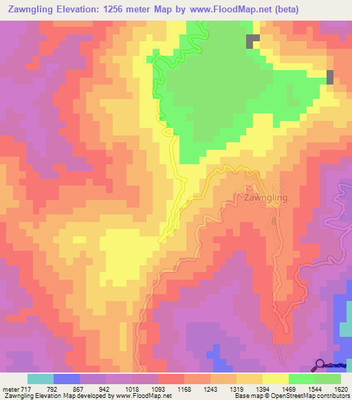 Zawngling,India Elevation Map