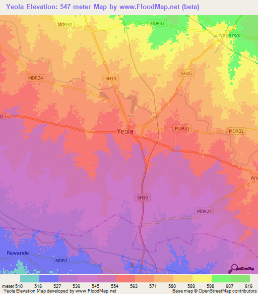 Yeola,India Elevation Map