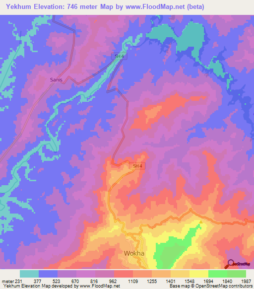 Yekhum,India Elevation Map