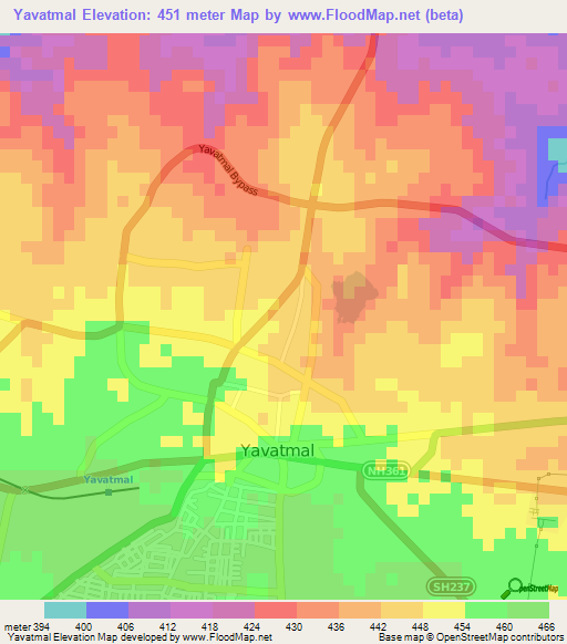 Yavatmal,India Elevation Map