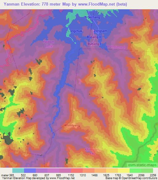 Yanman,India Elevation Map