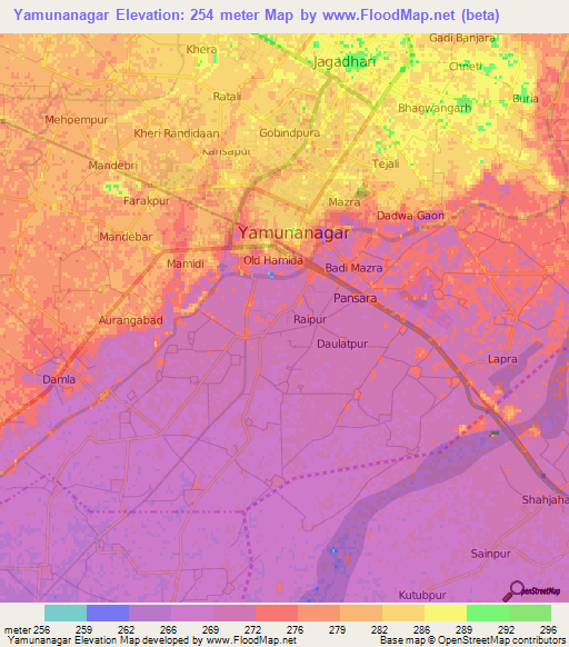 Yamunanagar,India Elevation Map