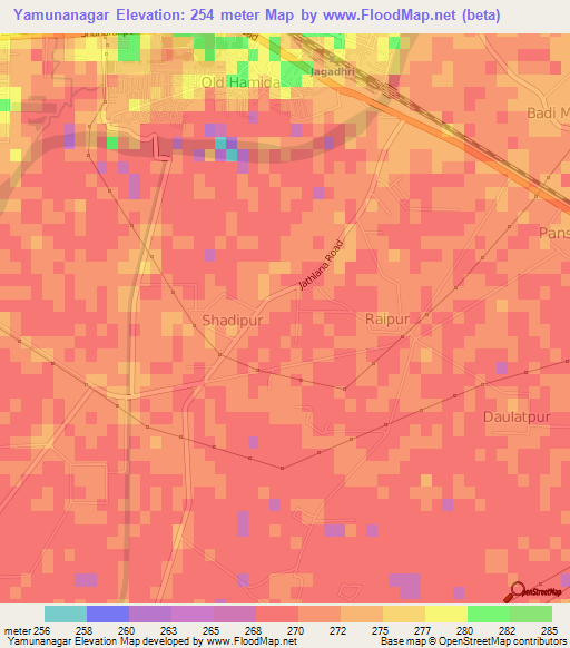 Yamunanagar,India Elevation Map