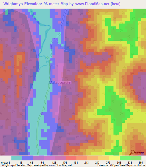 Wrightmyo,India Elevation Map