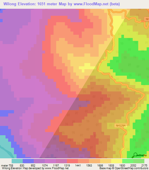 Wilong,India Elevation Map