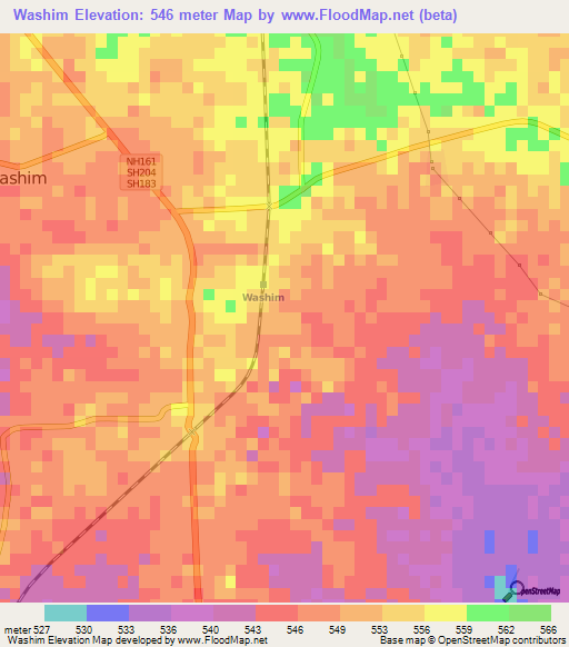 Washim,India Elevation Map