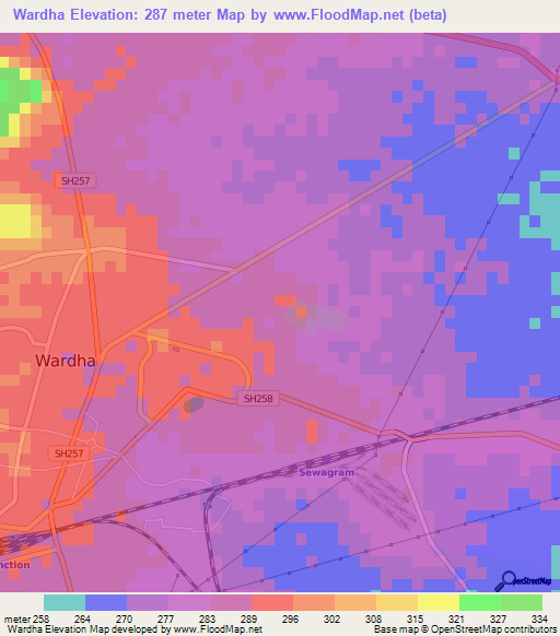 Wardha,India Elevation Map