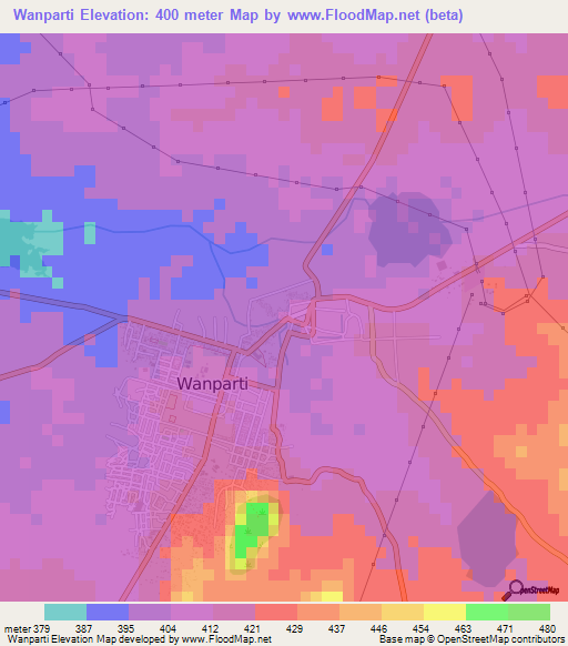 Wanparti,India Elevation Map