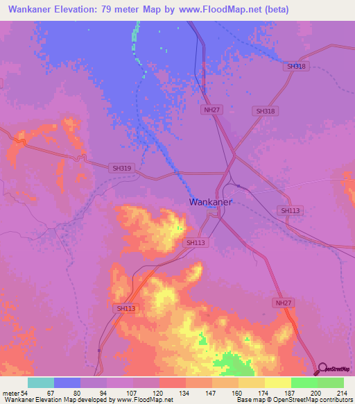 Wankaner,India Elevation Map