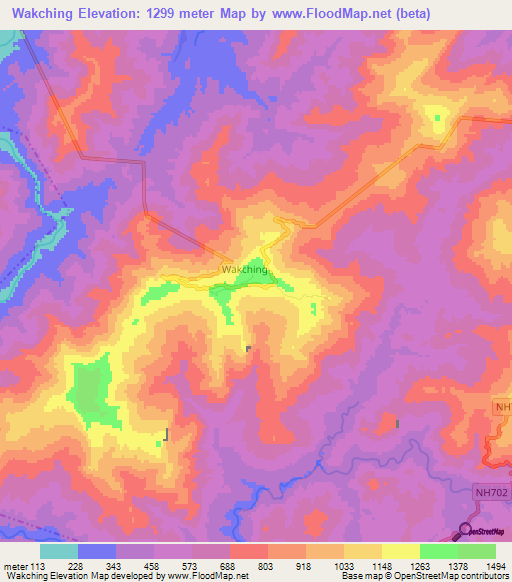 Wakching,India Elevation Map