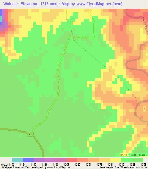 Wahjajer,India Elevation Map