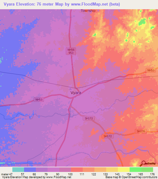 Vyara,India Elevation Map