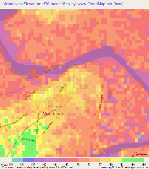 Vrindavan,India Elevation Map