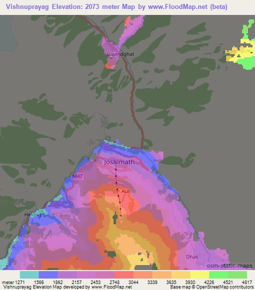 Vishnuprayag,India Elevation Map