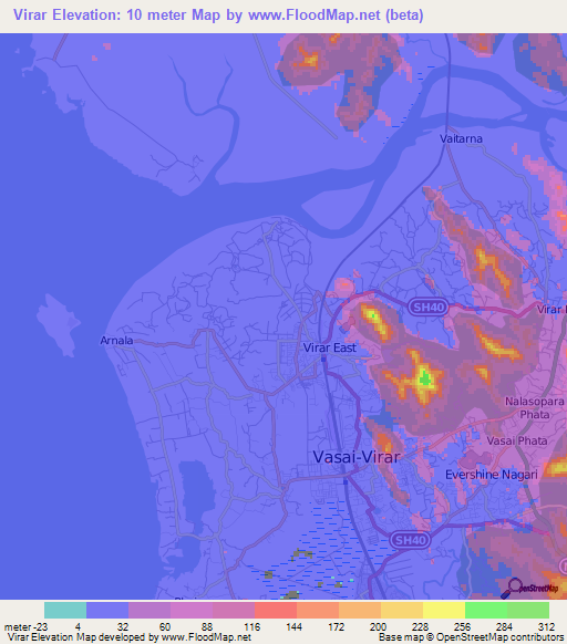 Virar,India Elevation Map