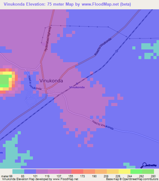 Vinukonda,India Elevation Map