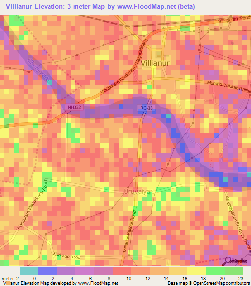 Villianur,India Elevation Map
