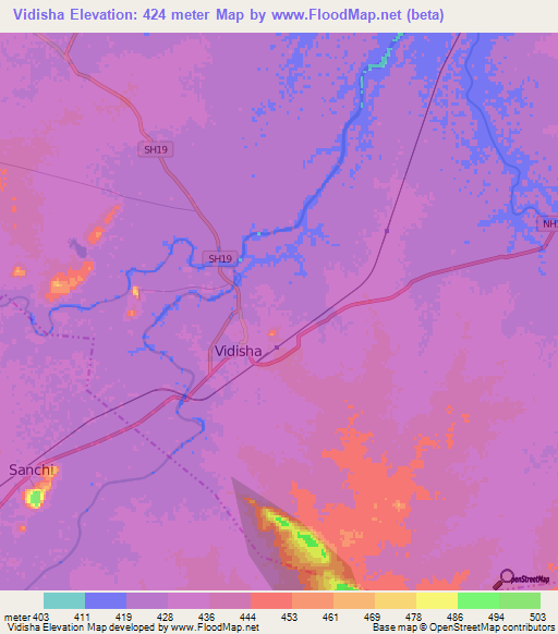 Vidisha,India Elevation Map