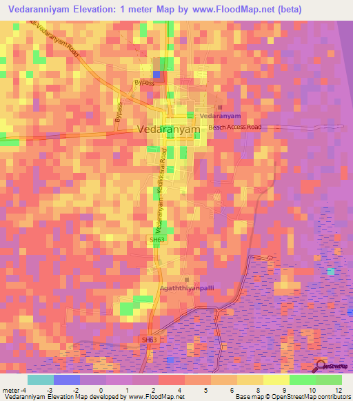 Vedaranniyam,India Elevation Map