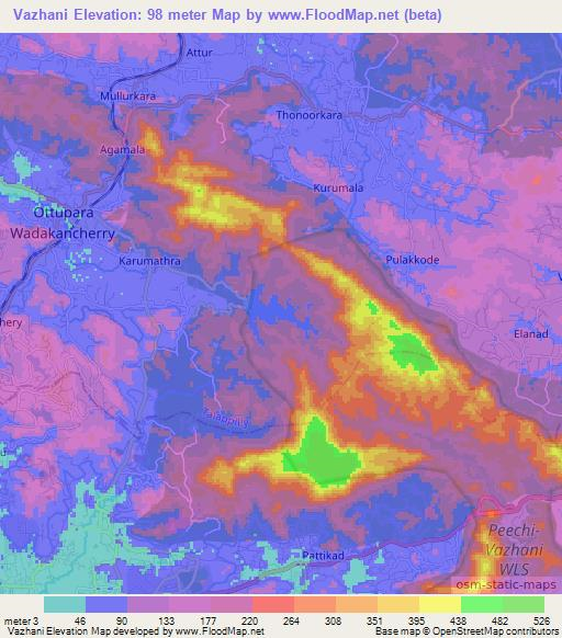 Vazhani,India Elevation Map