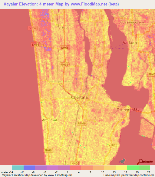 Vayalar,India Elevation Map