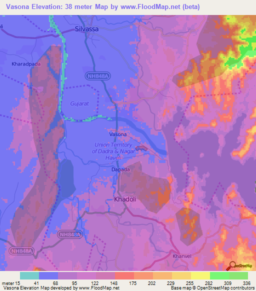 Vasona,India Elevation Map