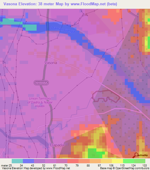 Vasona,India Elevation Map