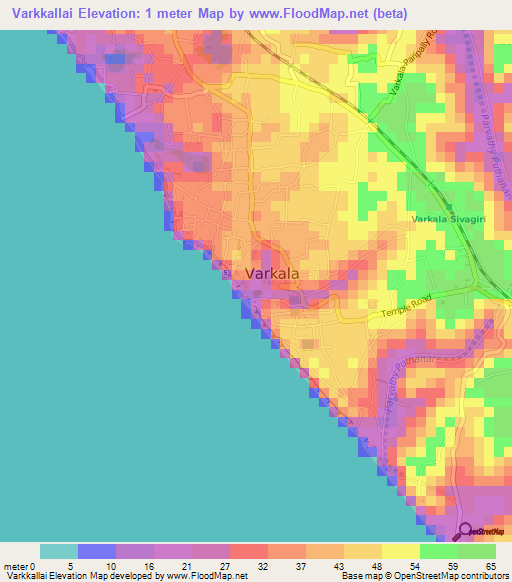 Varkkallai,India Elevation Map