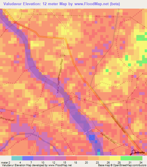 Valudavur,India Elevation Map