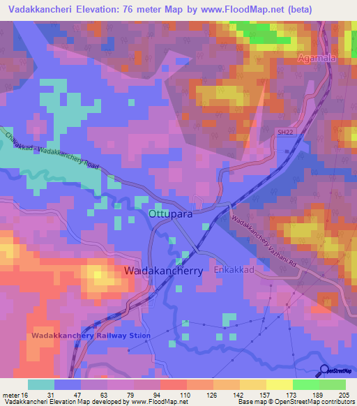Vadakkancheri,India Elevation Map